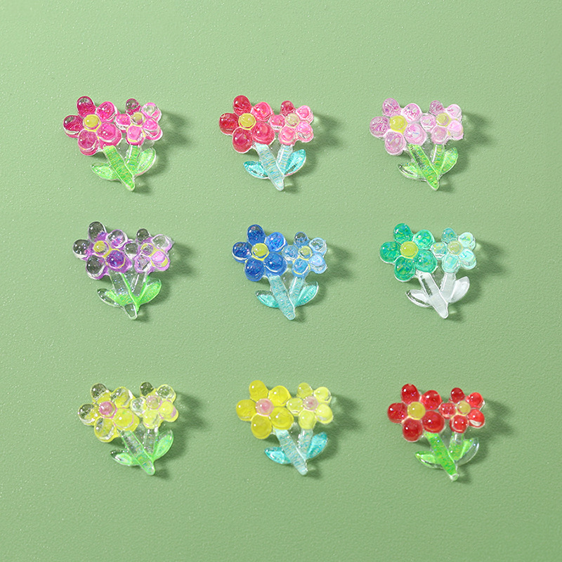 Popular New Ice-Through Stereo Flower Jewelry Fresh and Versatile Acrylic Flower Nail Stickers DIY Accessories Wholesale