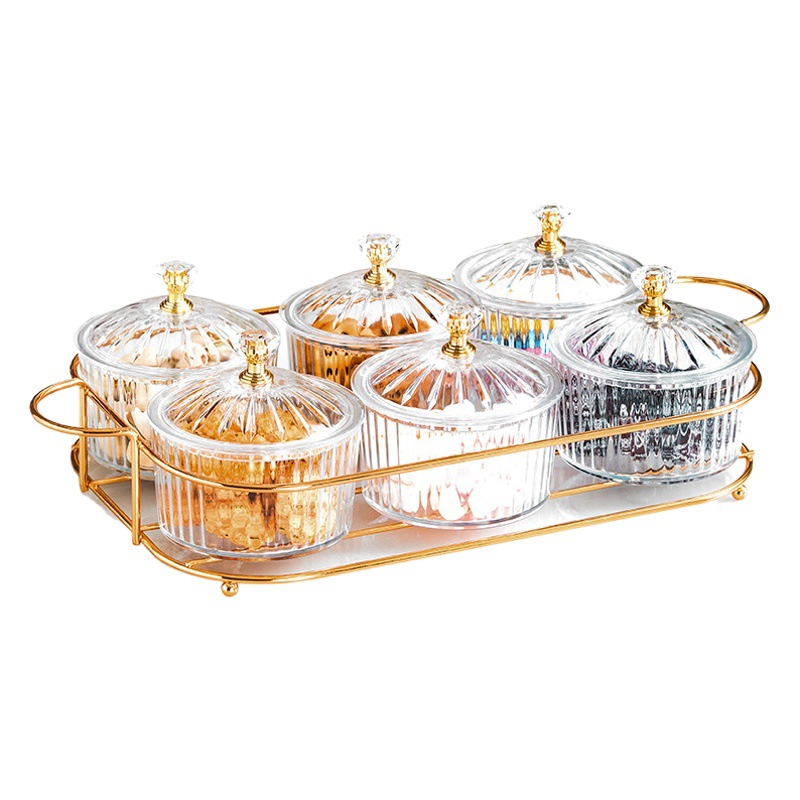 Nórdico plato de frutas secas plato de merienda plato de fruta redondo transparente plato de rejilla de postre caja de Arte de hierro con tapa