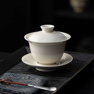 草木灰素净三才盖碗中式复古家用泡茶器防烫敬茶碗功夫茶具礼盒装