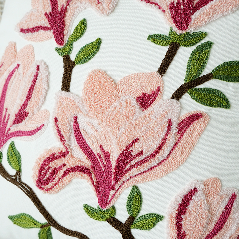 Funda de almohada de flor de magnolia fresca verde bordado de hoja verde sofá almohada de cama cojín de oficina almohada de cintura