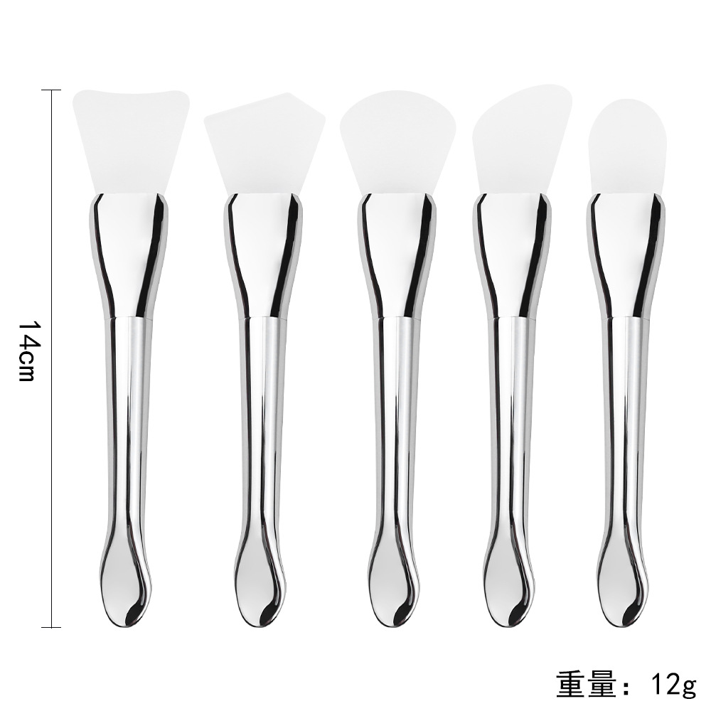 Cepillo de mascarilla de silicona de cola de pez plateado de doble cabezal, herramienta de mascarilla de arcilla de aplicación facial de doble propósito, cuchara de mascarilla de silicona de cabeza suave