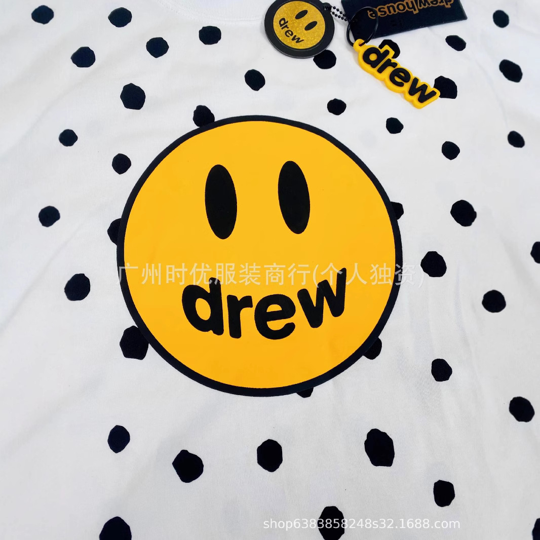 欧陽ナナと同じスタイルのDREWスマイリーフェイスハイストリート多用途水玉プリント男性と女性のルーズ半袖Tシャツトップ