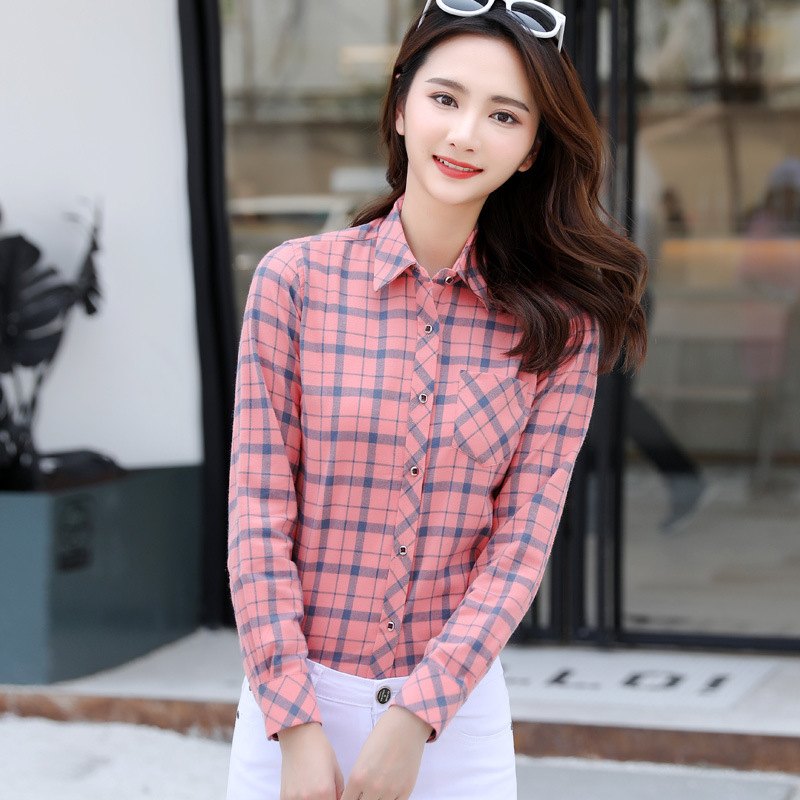 Women's Plaid Shirt, Cotton Long-Sleeved Casual Cardigan, Layered Fashionable and Versatile Cotton Top, Spring & Fall Women's Shirt