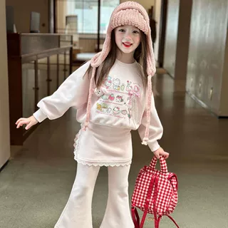 女童加绒套装一体绒新款秋冬季女孩洋气宝宝卫衣裤子两件套潮