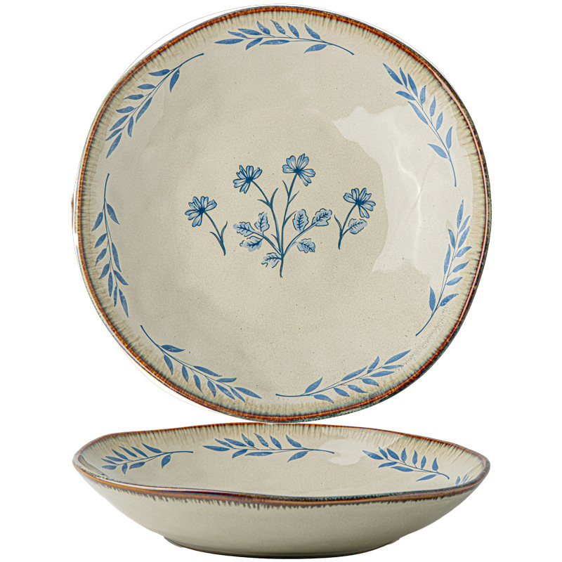 Hermoso plato de hoja de loto de 9 pulgadas, plato de ensalada de alta gama, plato hondo de cerámica de forma especial para exportación transfronteriza