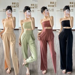 New cool sports suit, feminine ethnic style dance fitness clothes, casual wide-leg slits, loose yoga pants