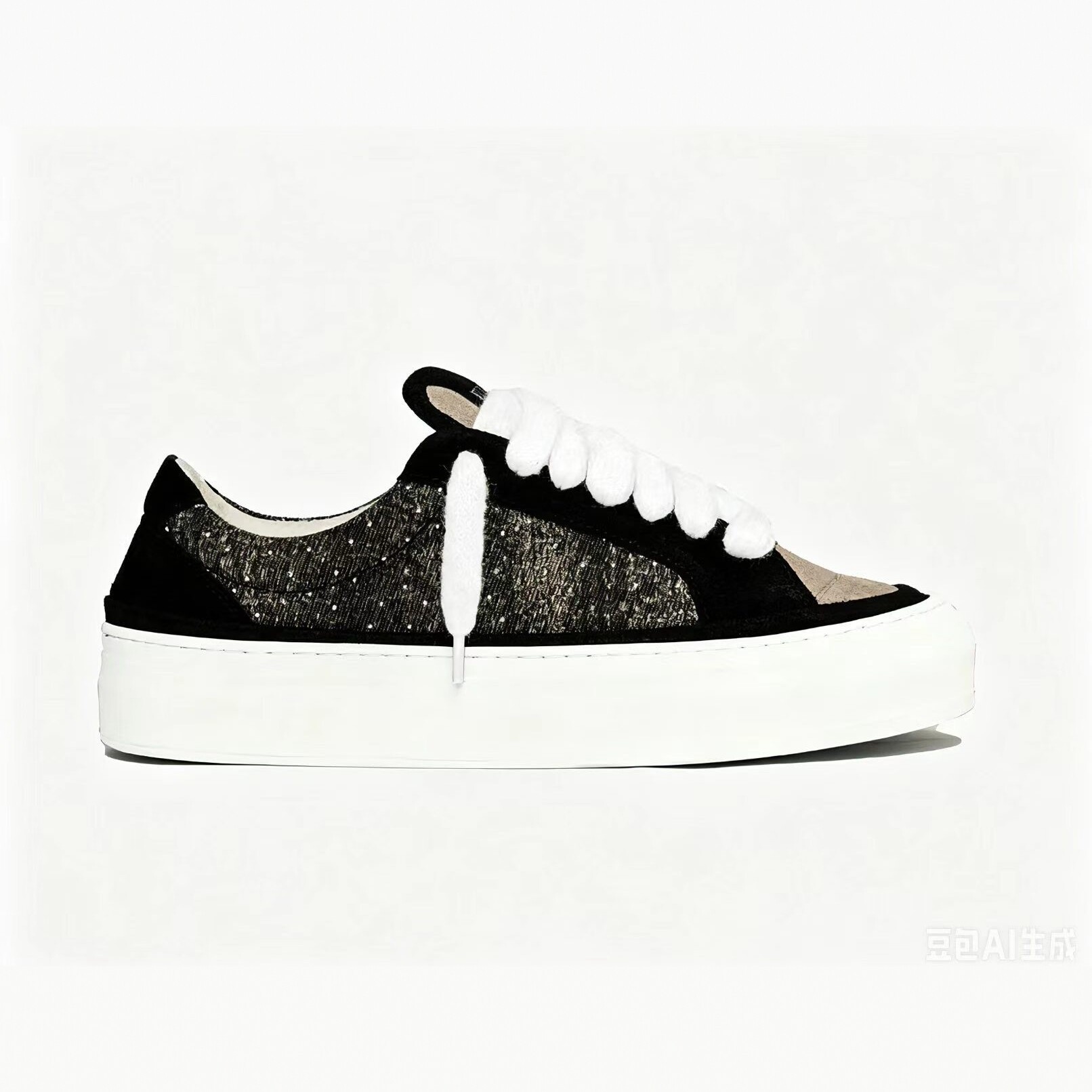 Cross-Border European Station 2026 New Style Sneakers, Thick-Soled Casual Shoes, Versatile Fashion Color-Blocking, Fur Ball Lace-Up Trendy Shoes