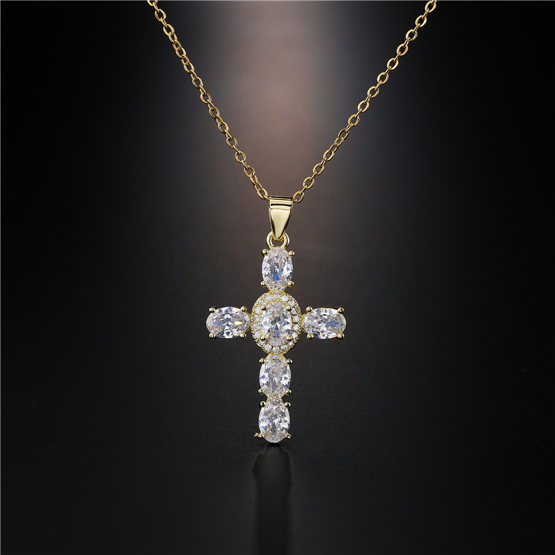 hot sale copper micro-inlaid zircon cross pendant necklace jewelry new product