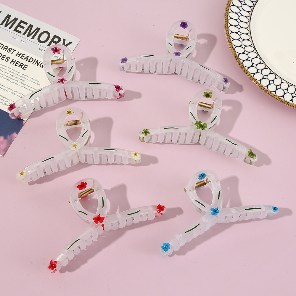 创意碎花气质鲨鱼夹 夏季亚克力磨砂女士发夹盘头简约发抓批发