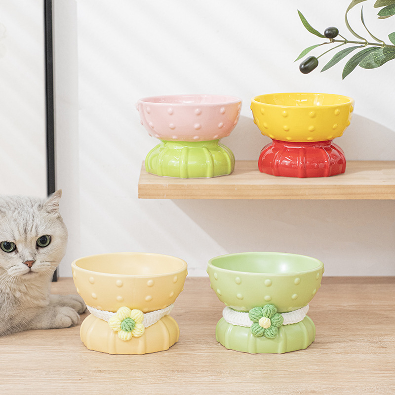 고양이 그릇 세라믹 고양이 그릇 귀여운 고양이 음식 분지 고양이 물 그릇 애완 동물 그릇 개 그릇 목 보호 높은 고양이 그릇 고양이 밥 그릇