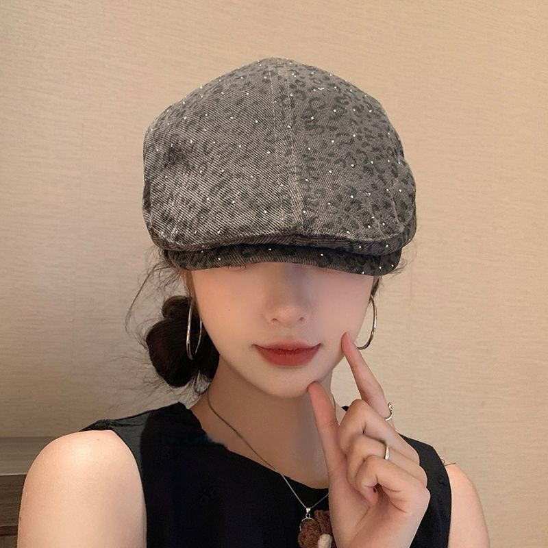 美式复古豹纹前进帽女辣妹风街头时髦大头围显脸小百搭贝雷帽子潮|undefined