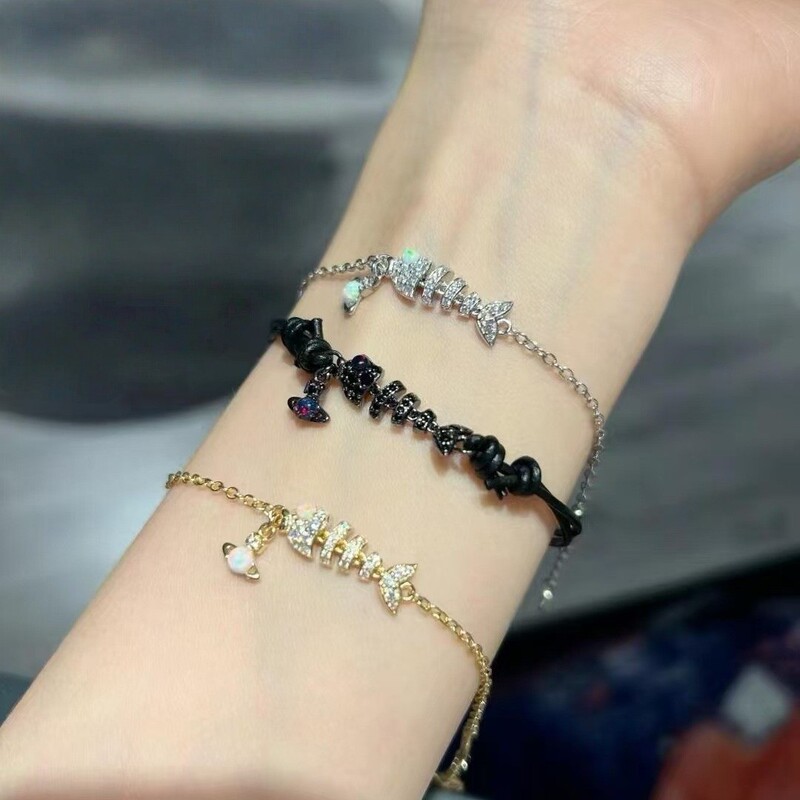 Empress Opal Fishbone Saturn Bracelet Non-Fading Niche High-End Planet Activity Fishbone Bracelet