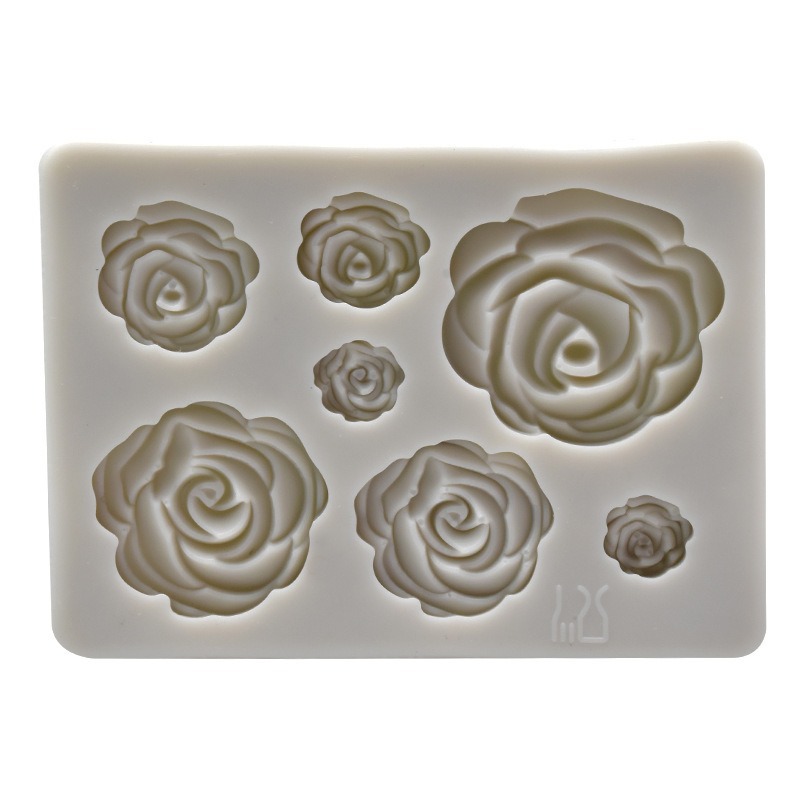 DIY grande, mediano y pequeño 7-pieza 3D flor Rosa molde de silicona Rosa chocolate fondant molde para hornear