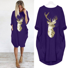 亚马逊ebay速卖通外贸女装休闲宽松口袋长袖加大码连衣