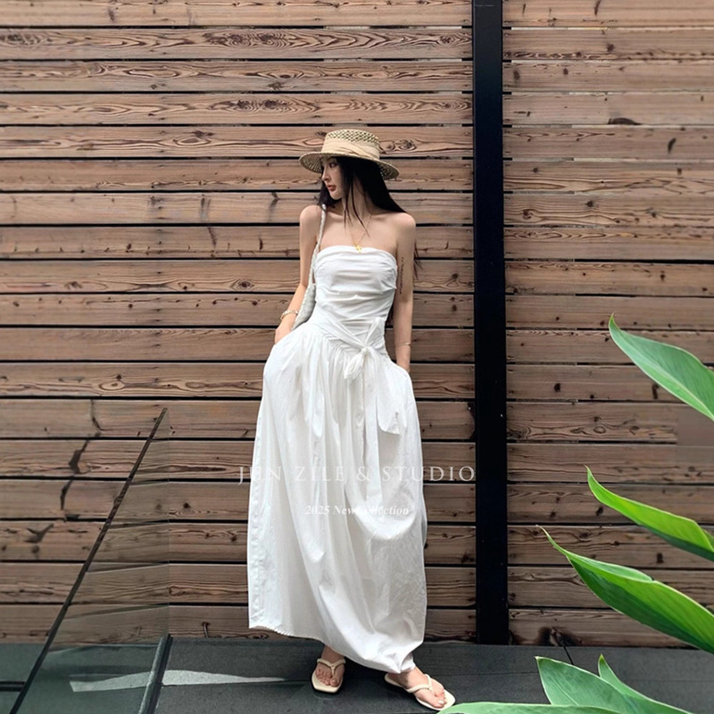 Long Skirt, Tube Top Dress, Women's High-End, Holiday Style Summer Dress, Korean Style, Lazy, Asymmetrical Strappy Bud Skirt Long Skirt, Tube Top Dress, Women's High-End, Holiday Style Summer Dress, Korean Style, Lazy, Asymmetrical Strappy Bud Skirt