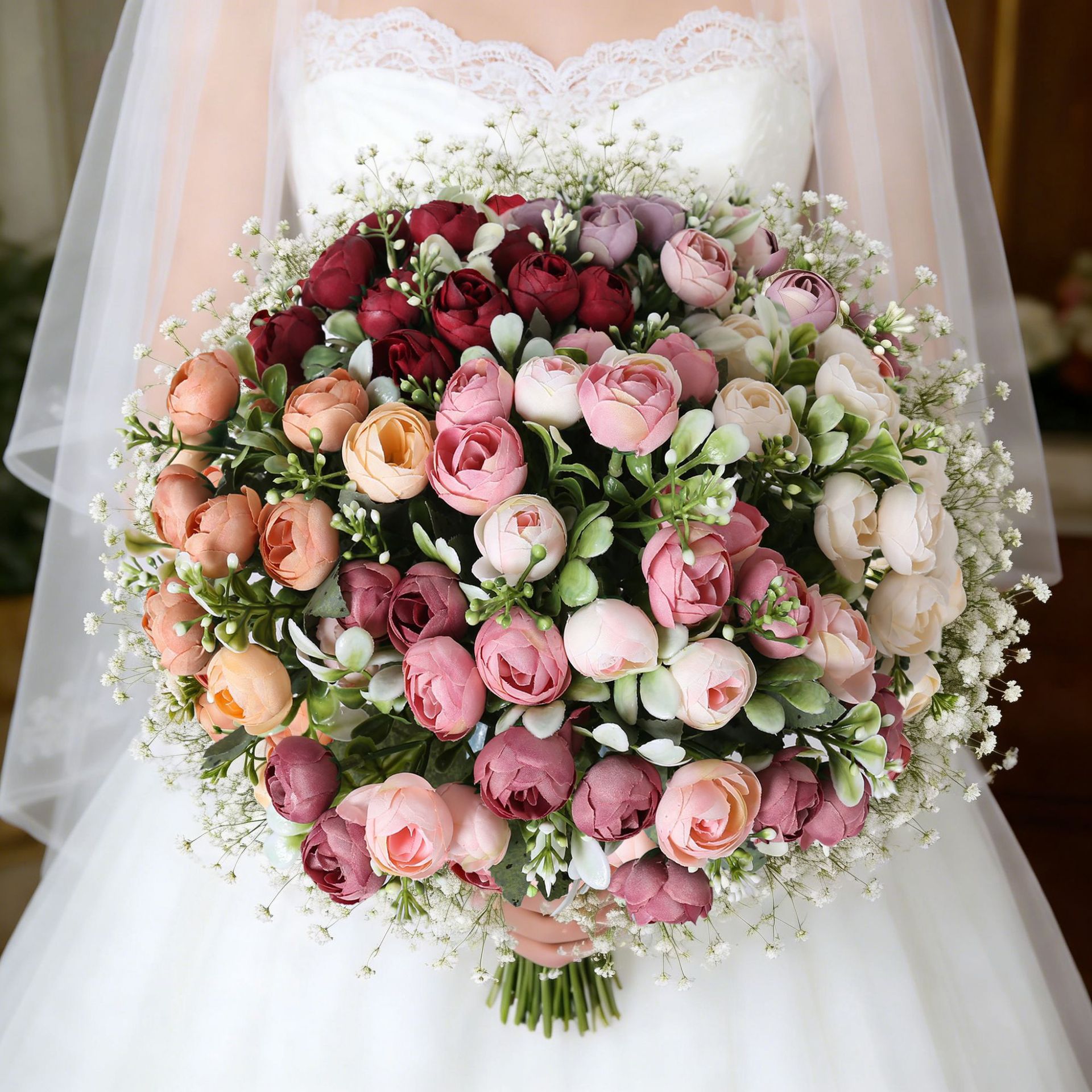 15 flores de peonía de camellia coreana flores de peonía de brotes de corazón estilo pastoral decoración de flores de flores