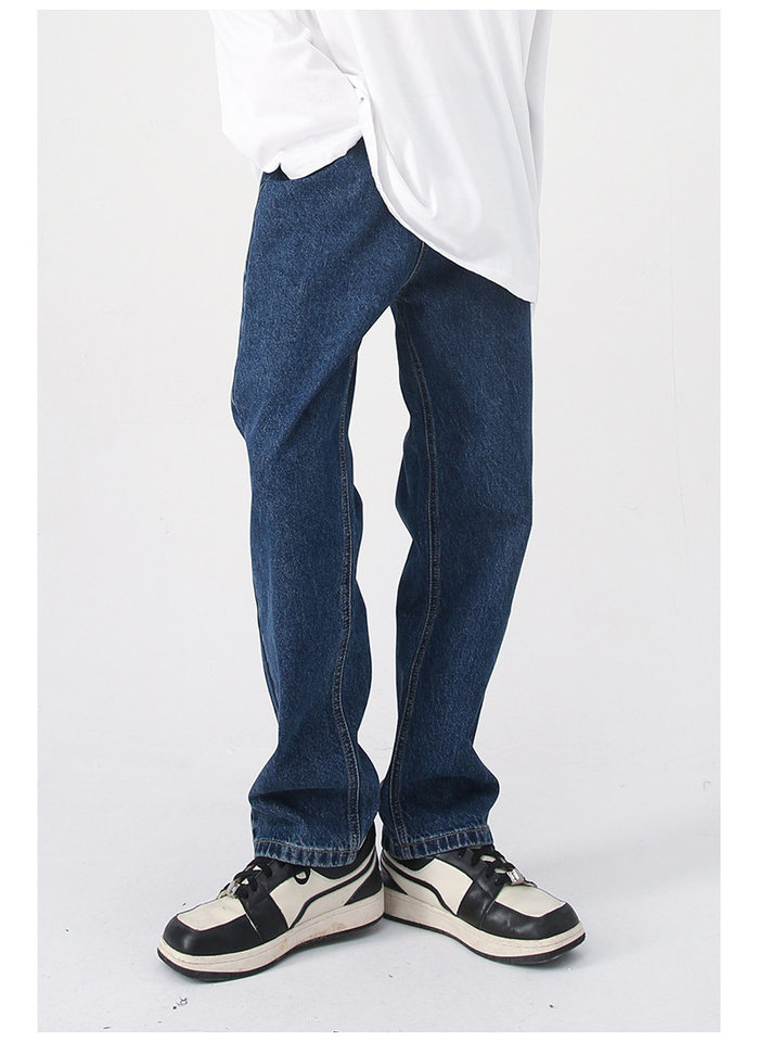 Quần jean nam ống thẳng lửng 9 tấc dáng rộng giặt wash phong cách Hàn Quốc — Màu đen, Denim xanh, Xanh lam đậm, Đen Xám chi tiết 17