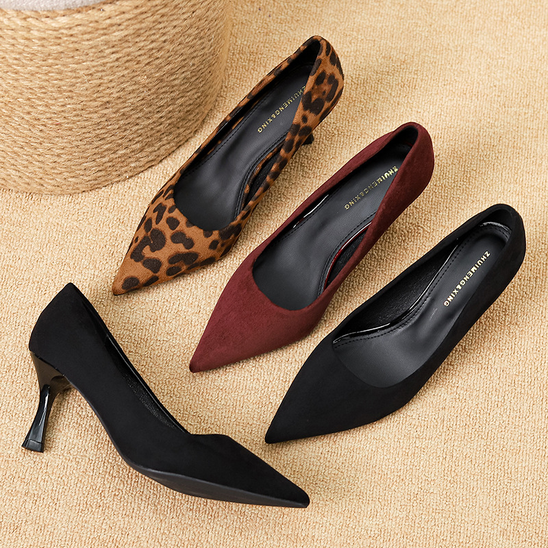 Huilia Leopard Print High Heels Women, Shallow Mouth, Thin New Style, Elegant Small Heel, French Pointed Toe Single_voghion.com