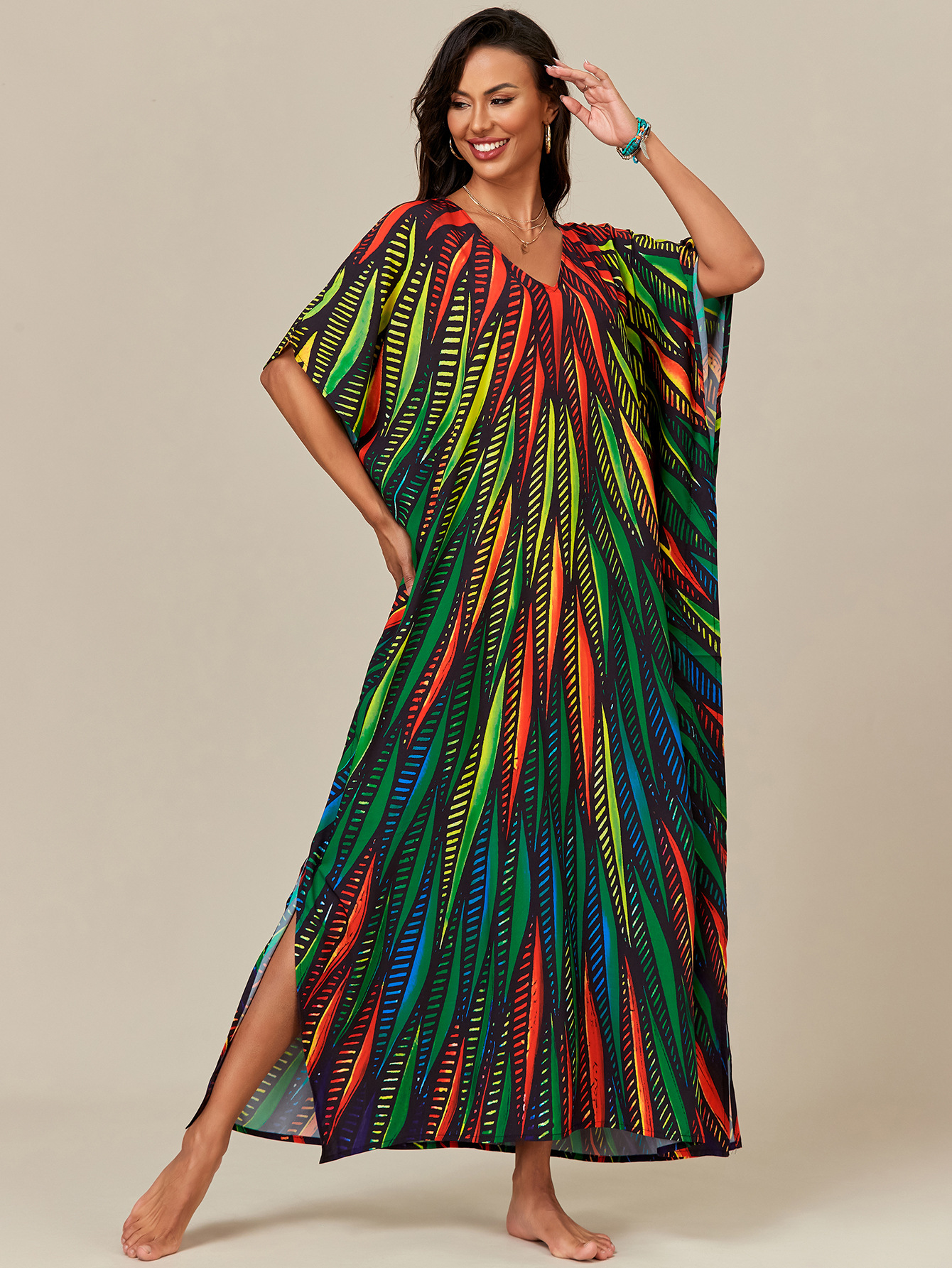 Nuevo posicionamiento transfronterizo europeo y americano blusa de playa estampada túnica suelta de vacaciones blusa exterior de bikini 5025