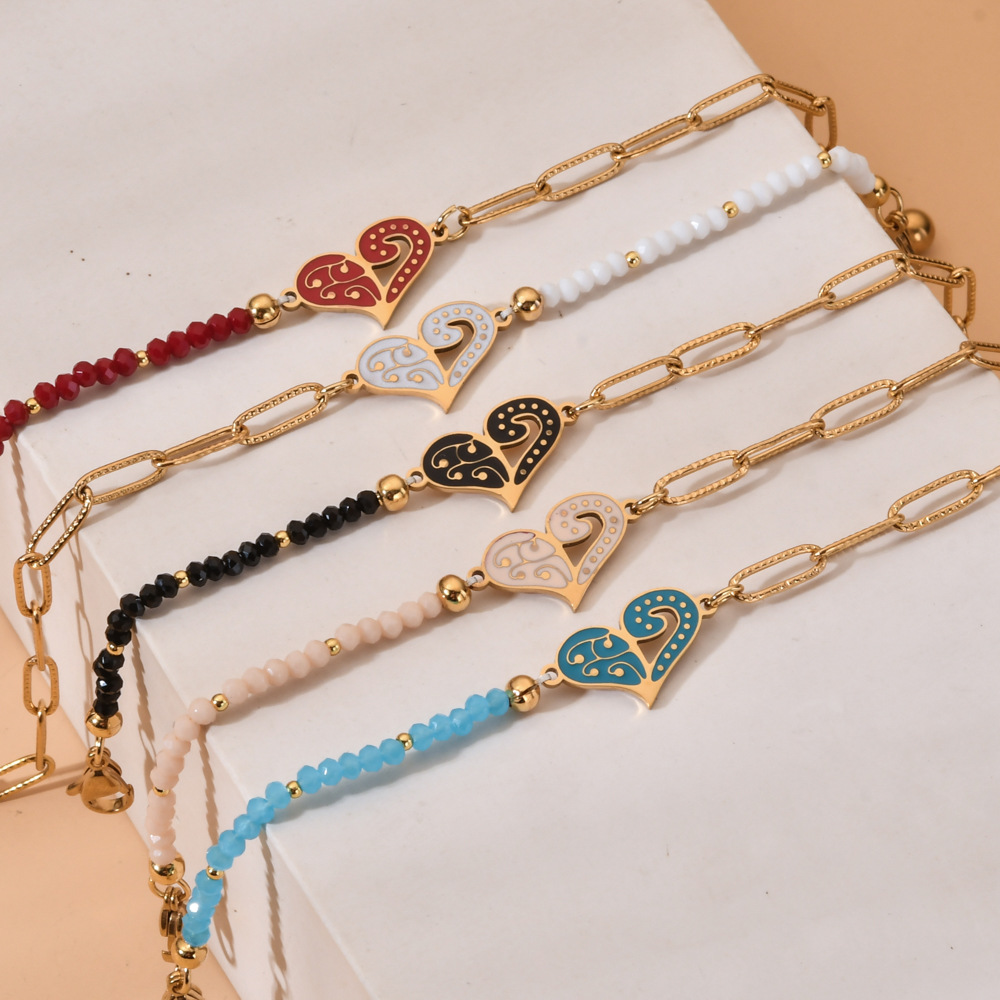 Heart Shape Pattern Women's Gender Streetwear Heart Shape Stainless Steel Natural Stone Beaded Plating Bracelets