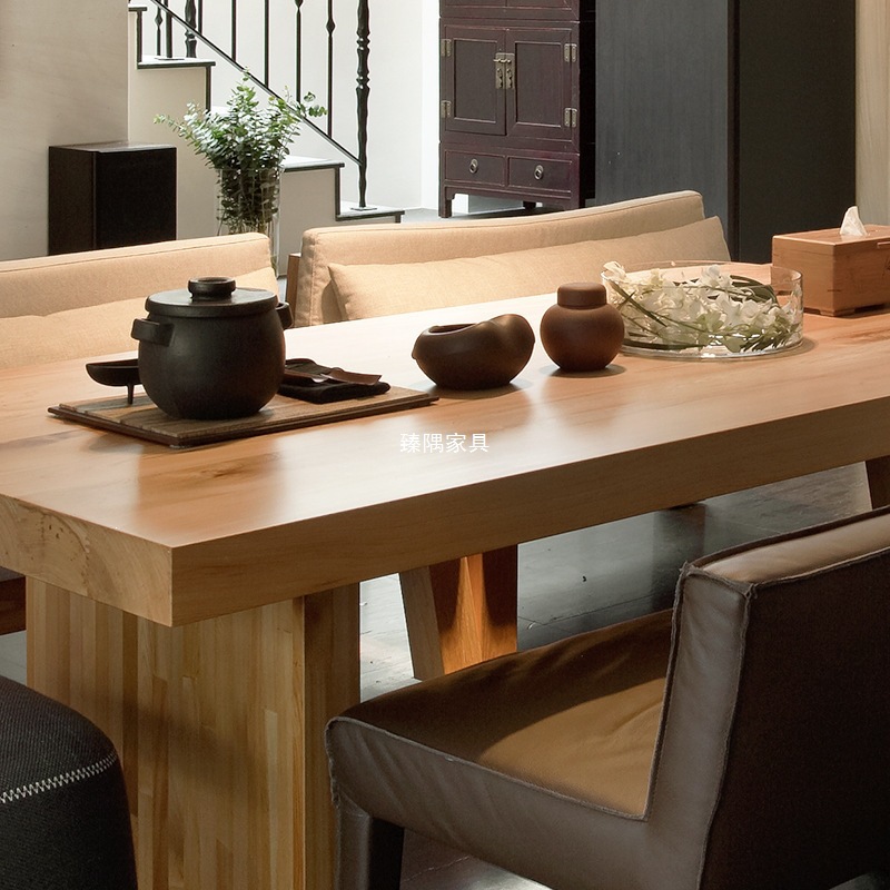 Mesa de comedor de madera maciza moderna de hierro forjado nórdica, mesa de comedor de madera rectangular para varias personas, silla de comedor de tronco