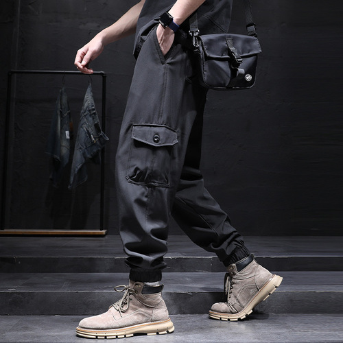 Men's Leisure Summer Quality Four-Way Stretch Elastic Silk Fabric Pants Loose Elastic Multi-Pocket Workwear Pants Trendy