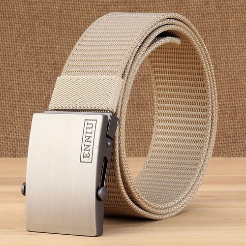 Men's casual canvas belt, versatile jeans, nylon belt, smooth buckle, automatic slider, holeless roller buckle