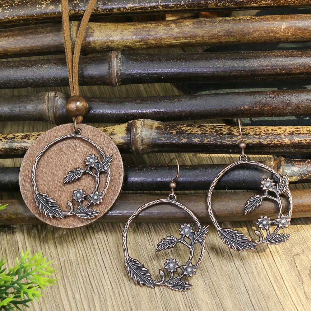 Estilo étnico aleación vintage colgante de madera collar europeo y americano popular antiguo angustiado pendientes geométricos transfronteriza nuevo traje