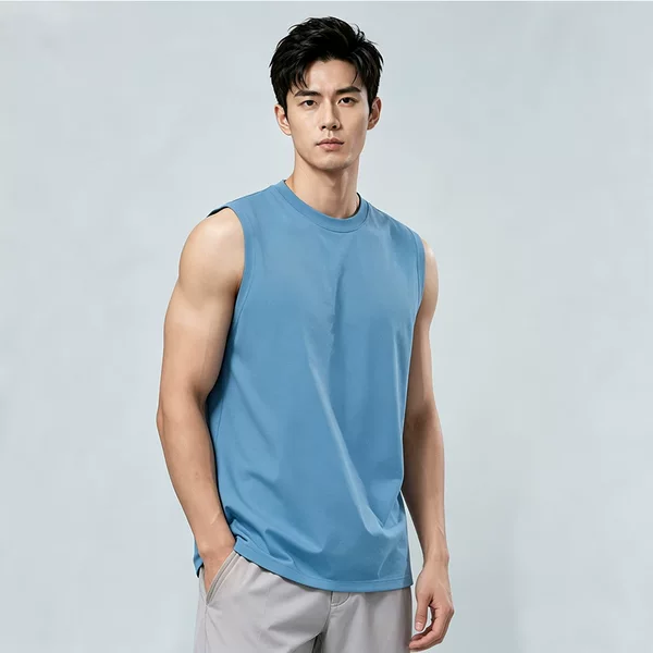 Polyester-spandex blend, new summer style, plus-size, cooling and quick-drying sleeveless vest, solid color, men's athletic top