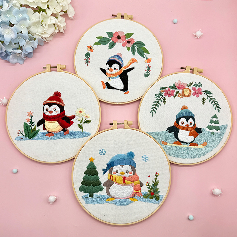 Pequeño pingüino lindo cuelga pintura bordado a mano Lu DIY material paquete de bordado cruzado simple pintura de niños pingüino gordo