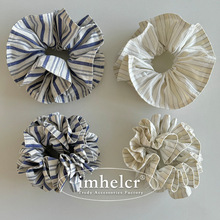 清新条纹~进口面料日韩ins高级感纯棉盐系气质马尾头花大肠发圈女