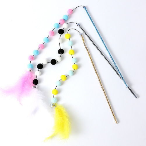 New Acrylic Color Matching Pom Pom Feather Cat Stick Cross-Border Pet Supplies Cat Fun Toys Wholesale