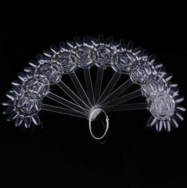 Herramientas de uñas transfronterizas 50 piezas de esmalte de uñas muestra de pegamento de esmalte de uñas, tarjeta de color trapezoidal puntiaguda de cabeza plana, pieza de práctica de uñas