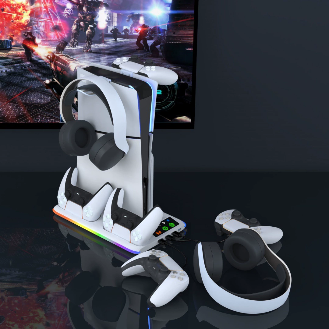 PS5/SLIM общие - многофункциональная база охлаждения PS5 игра рукоять полноцветная подсветка хранилище