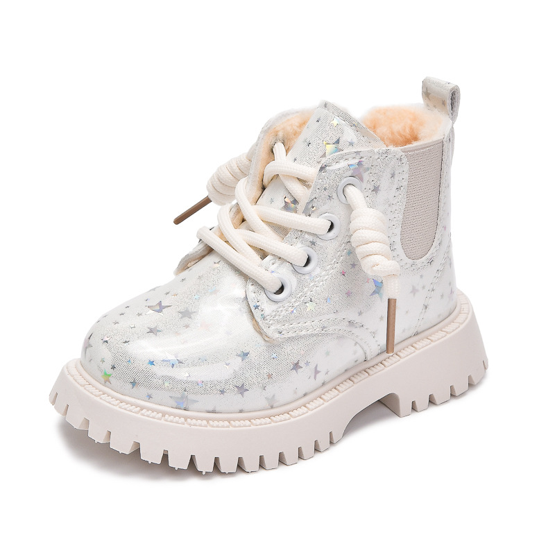 Botas de moda para niñas Martin 2025 invierno nuevo zapatos de algodón para niños versátiles con suela suave caliente baja botas británicas al por mayor