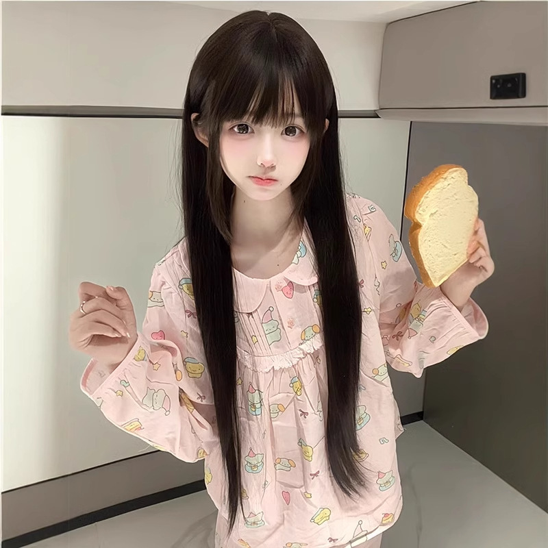 Women's 85cm Shaoluo Wig Straight Bangs Long Straight Hair Long Hair Internet Red Lolita Natural Daily Full Head Cover