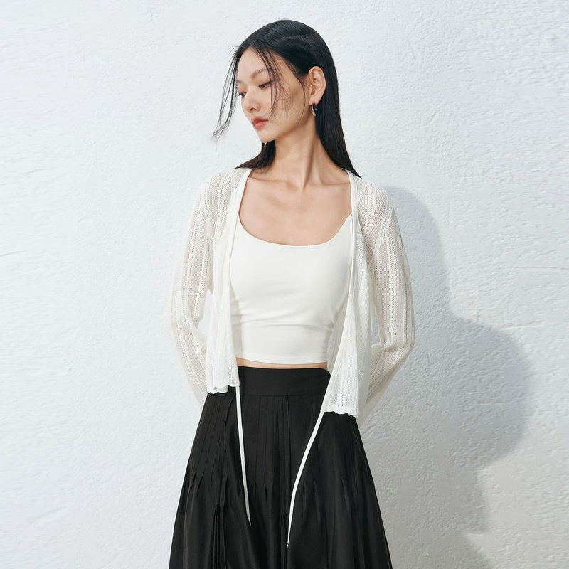 Domestic Brand 2026 Summer New Short Hollow-Out Lightweight Knit Cardigan Dress Outerwear A1Edg2726