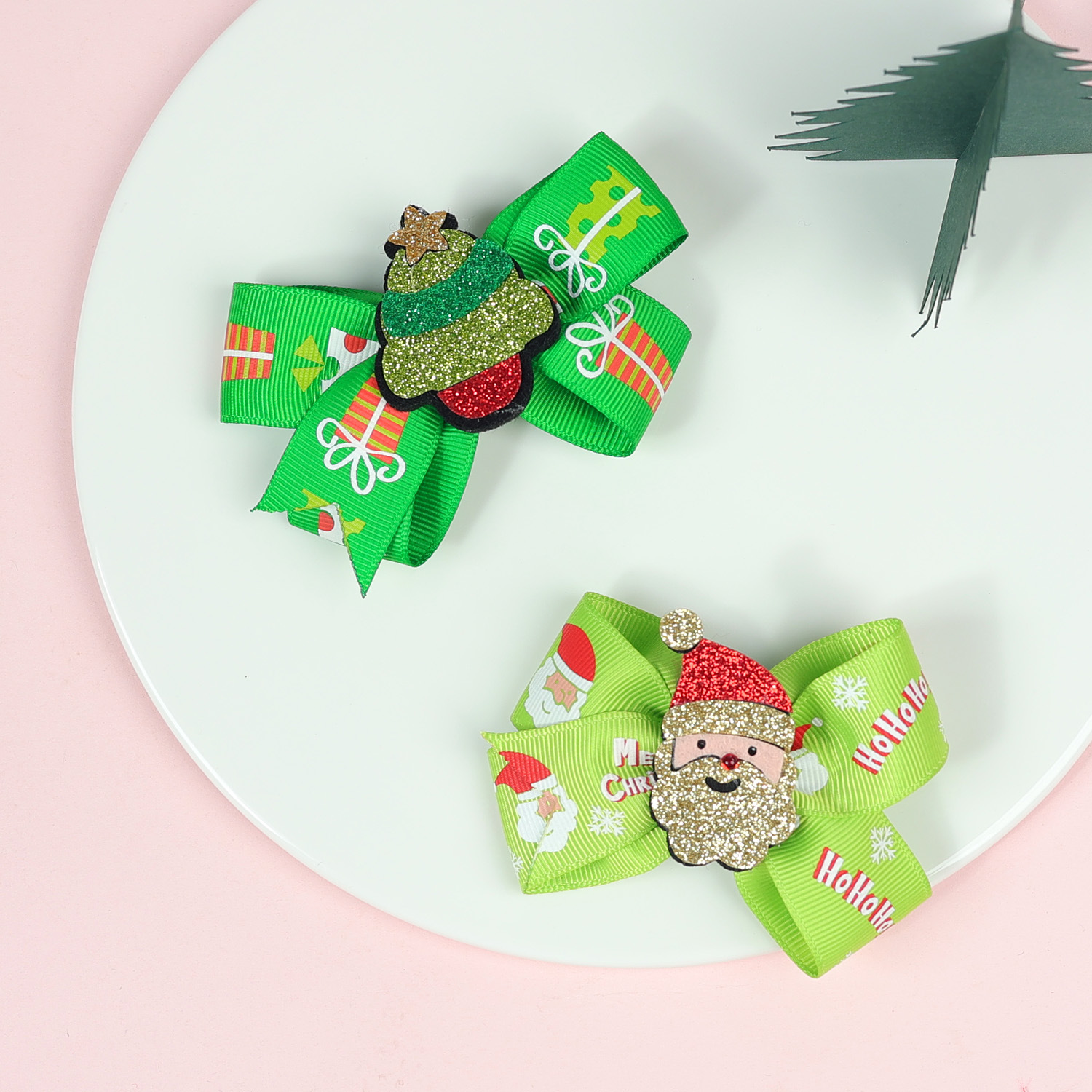 Navidad Estilo De Dibujos Animados Niños Árbol De Navidad Papá Noel Alce Trenzado Roscado Pinza Para El Cabello display picture 2