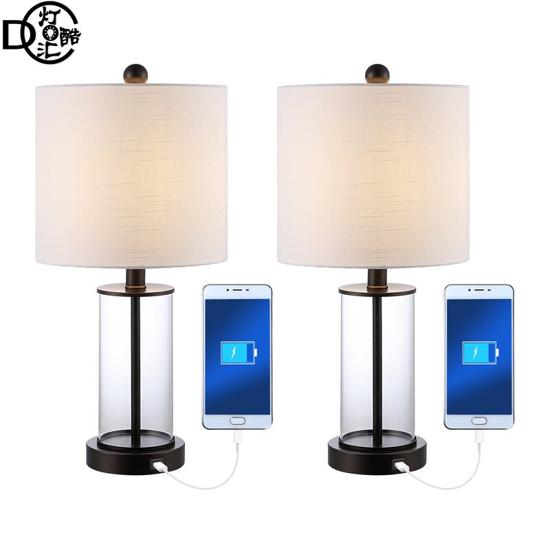 Amazon new industrial wind glass table lamp bedside bedroom living room charging table lamp touch switch export lamps