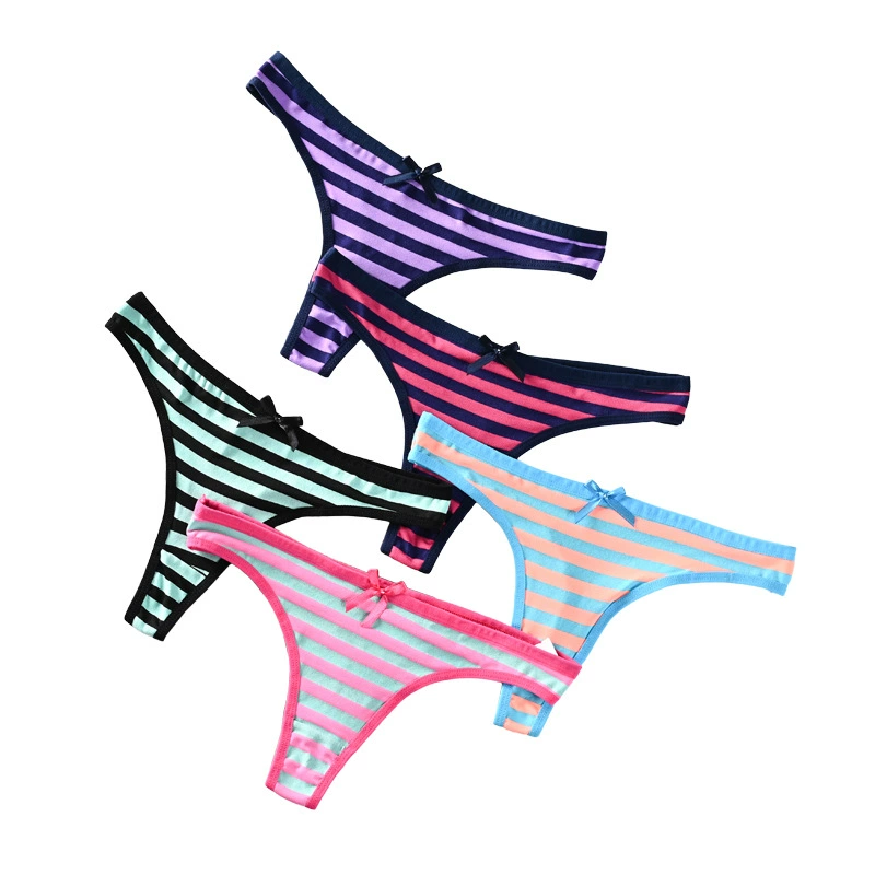 T‑стринги из хлопка, полосатые радужные, женские T‑pants, размеры S–XL (31–37 см)