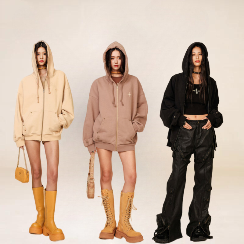 Smfk Jacket Classic Cross Flower Graffiti/Wilderness Camp Wide Hoodie Three-Color Hooded Sweatshirt for Women