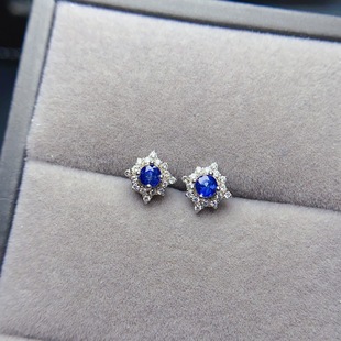 Source Factory Cross-Border Natural Sapphire Earrings S925 Silver Inlaid Main Stone 3*3mm Christmas Snowflake Design