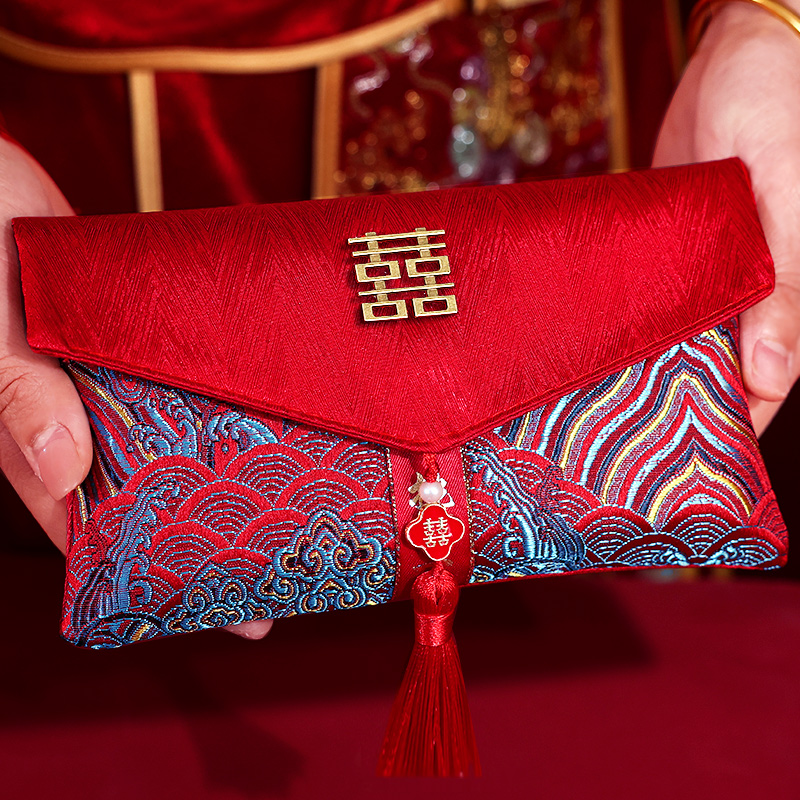 Red envelope wedding 2024 new style Chinese traditional lucky money envelope change-of-name ceremony tea ceremony fabric red envelope bag wedding supplies