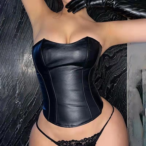 European and American Style 2024 Summer Fashion New Bralette Waist Cincher Slimming Sexy Women's PU Backless Bralette
