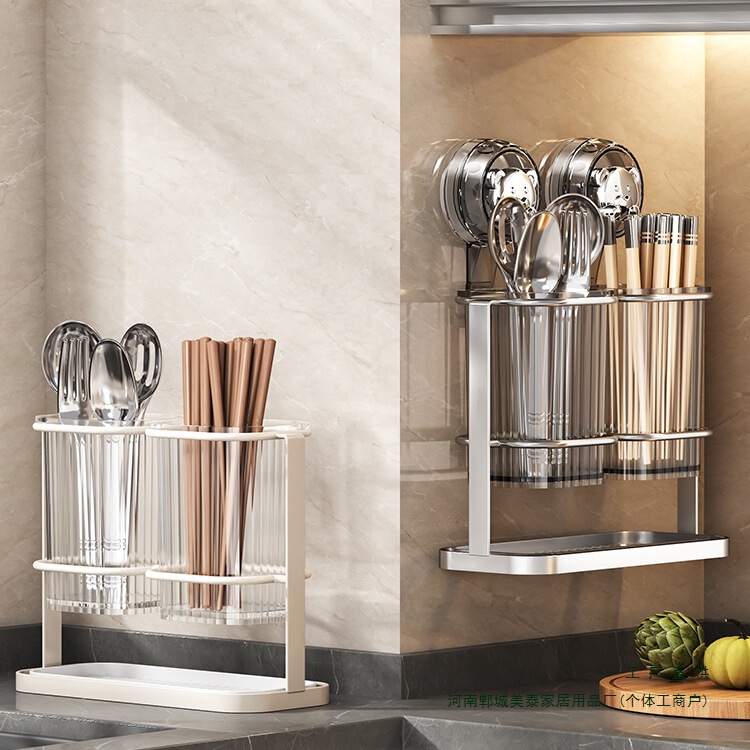Suction Cup Chopstick Storage Box Chopstick Holder Wall-Mounted Household New Chopstick Spoon Storage Rack Chopstick Cage Draining Rack
