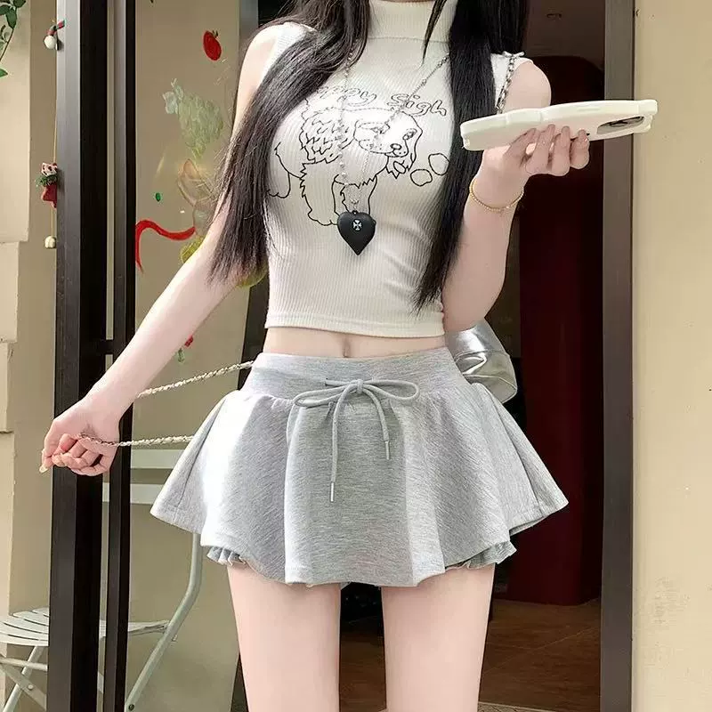 Спортивная пышная юбка в балетном стиле для женщин, лето 2025, миниатюрная мини-юбка трапециевидной формы с защитой от воздействия, сексуальная мини-юбка с цветочным бутоном