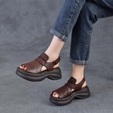 以一 Летние универсальные сандалии на платформе, кожаная пляжная обувь для отдыха, воловья кожа