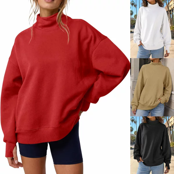 2026 European and American cross-border women's clothing Amazon autumn and winter new fashion Y2K solid color half-high collar loose pullover sweatshirt