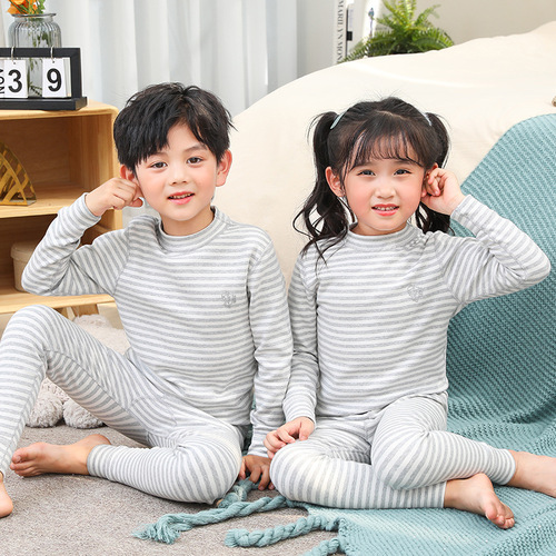 Boneless soft velvet colorful cotton children's underwear set for boys and girls pure cotton home elastic bottoming warm autumn clothes and long pants