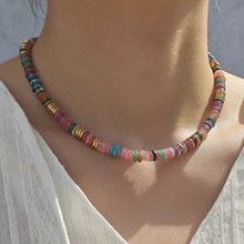 欧美跨境波西米亚彩色天然石串珠项链小众设计民族风轻奢锁骨链